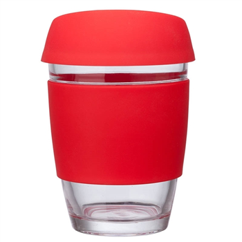 12 oz. Glass Mug w/ Silicone Grip & Lid