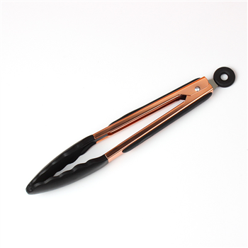 10.6'' Stainless Steel Food Tongs w/Silicone Locking Clip Barbeque Kitchen Tongs (Round Hole)