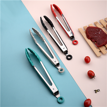 10.6'' Stainless Steel Food Tongs w/Silicone Locking Clip Barbeque Kitchen Tongs (Round Hole)